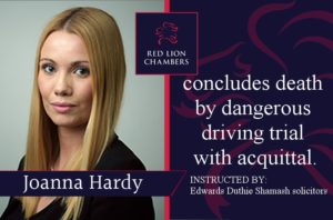 Joanna Hardy concludes death by dangerous driving trial with acquittal.
