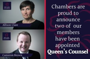 Congratulations to members Allison Clare and Cameron Brown who have been appointed Queen’s Counsel